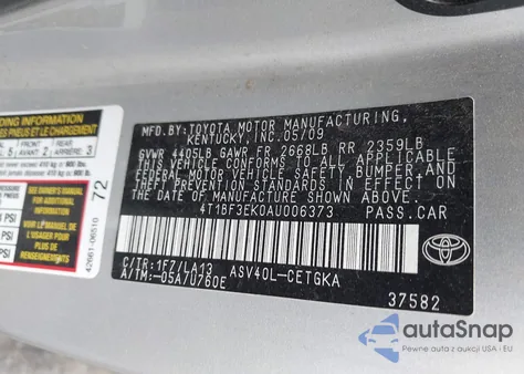 2010 Toyota Camry Se/Le/Xle from USA, damaged, VIN 4T1BF3EK0AU006373